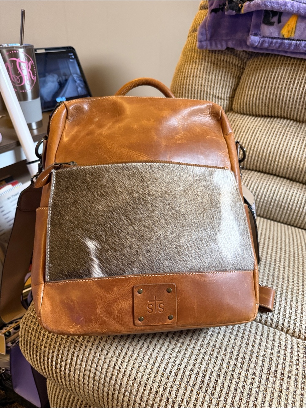 STS Brown Leather and Haircalf Backpack
